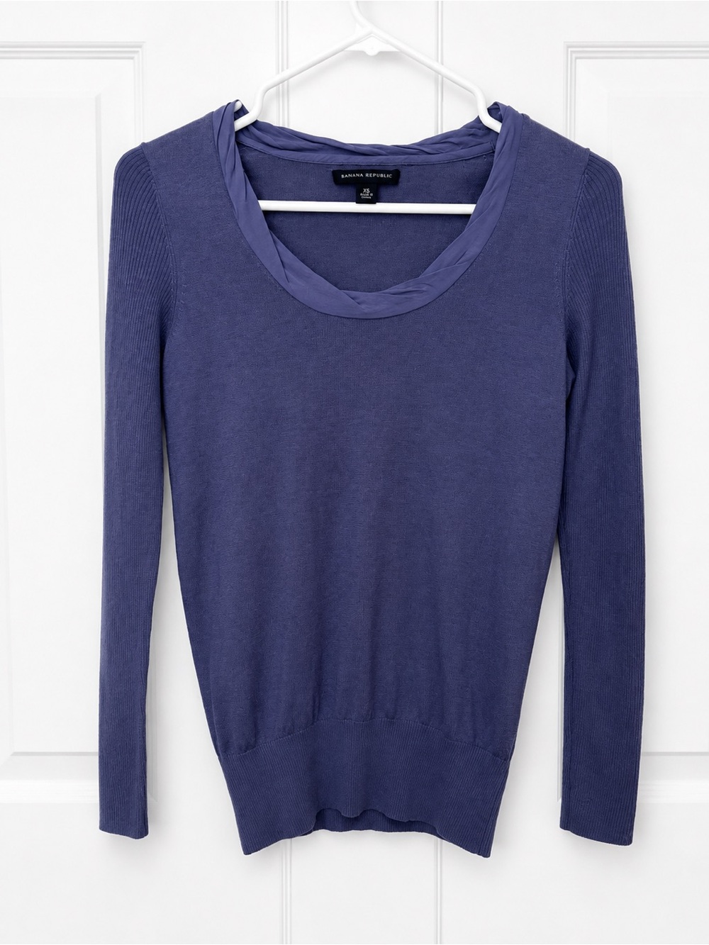 Banana Republic Long-Sleeve Scoop Neck Top in Indigo Blue
